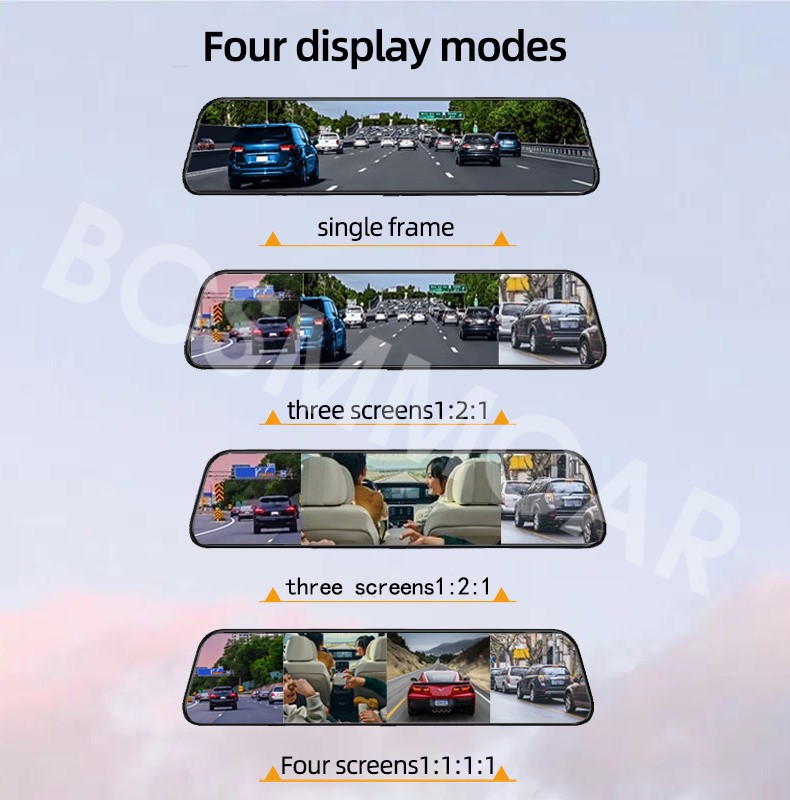 Car Dash Cam Rearview Mirror Video Recorder Touch Screen BSD Blind Spot Monitor