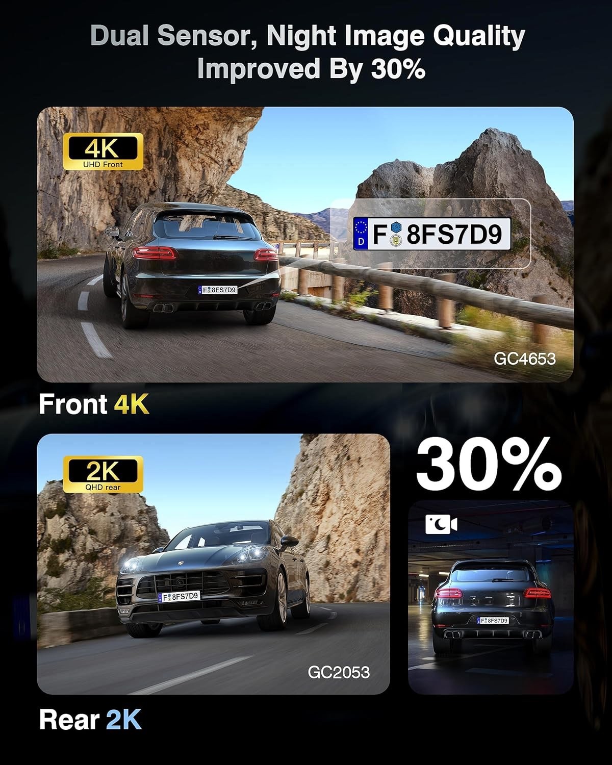 FAIMEE Dash Cam Front and Rear, 4K+2K Recording Dash Camera for Cars