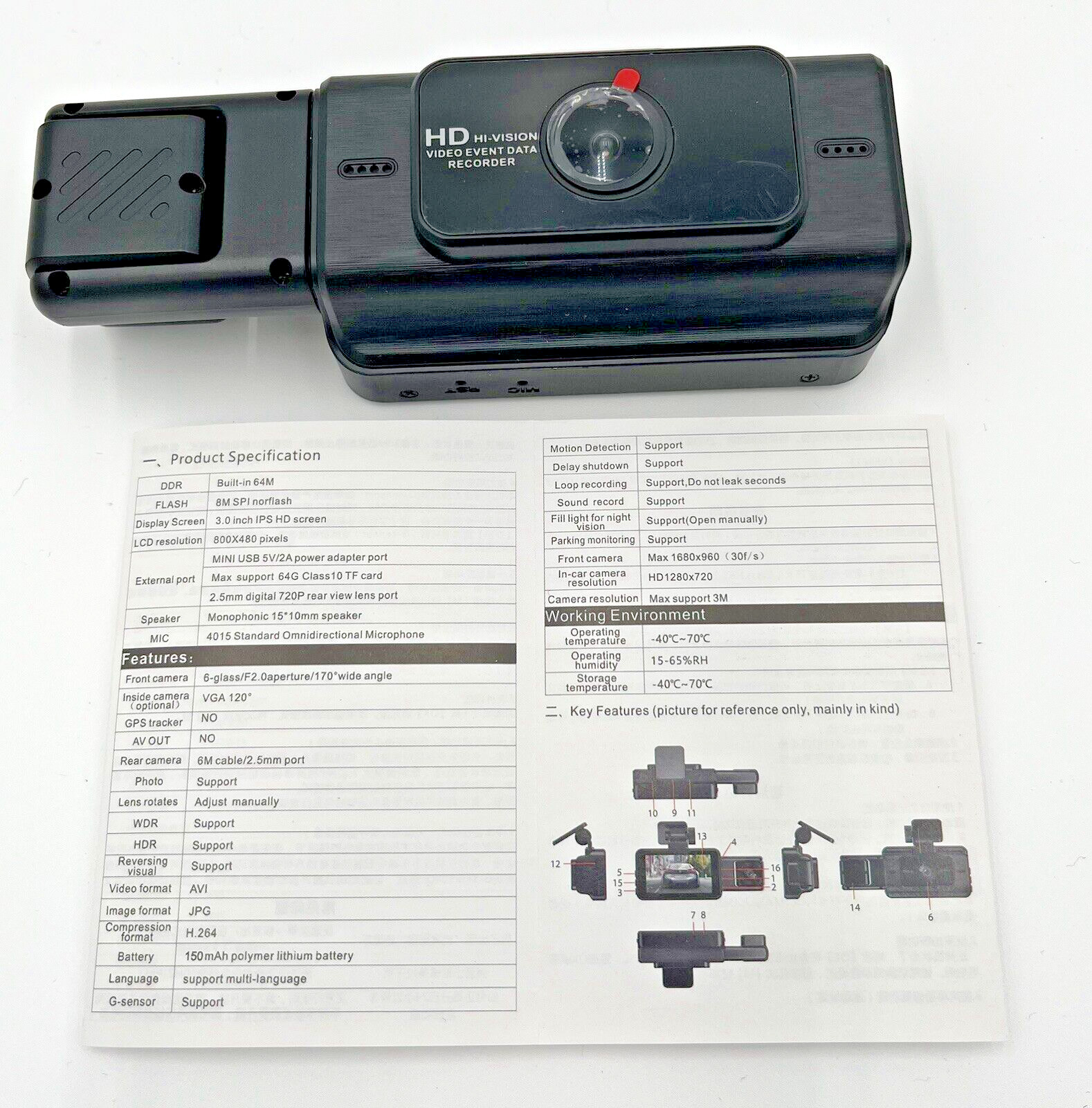 Black Box Traffic Recorder Dash Cam HD Camera Front Rear Video Memory Card -NEW*
