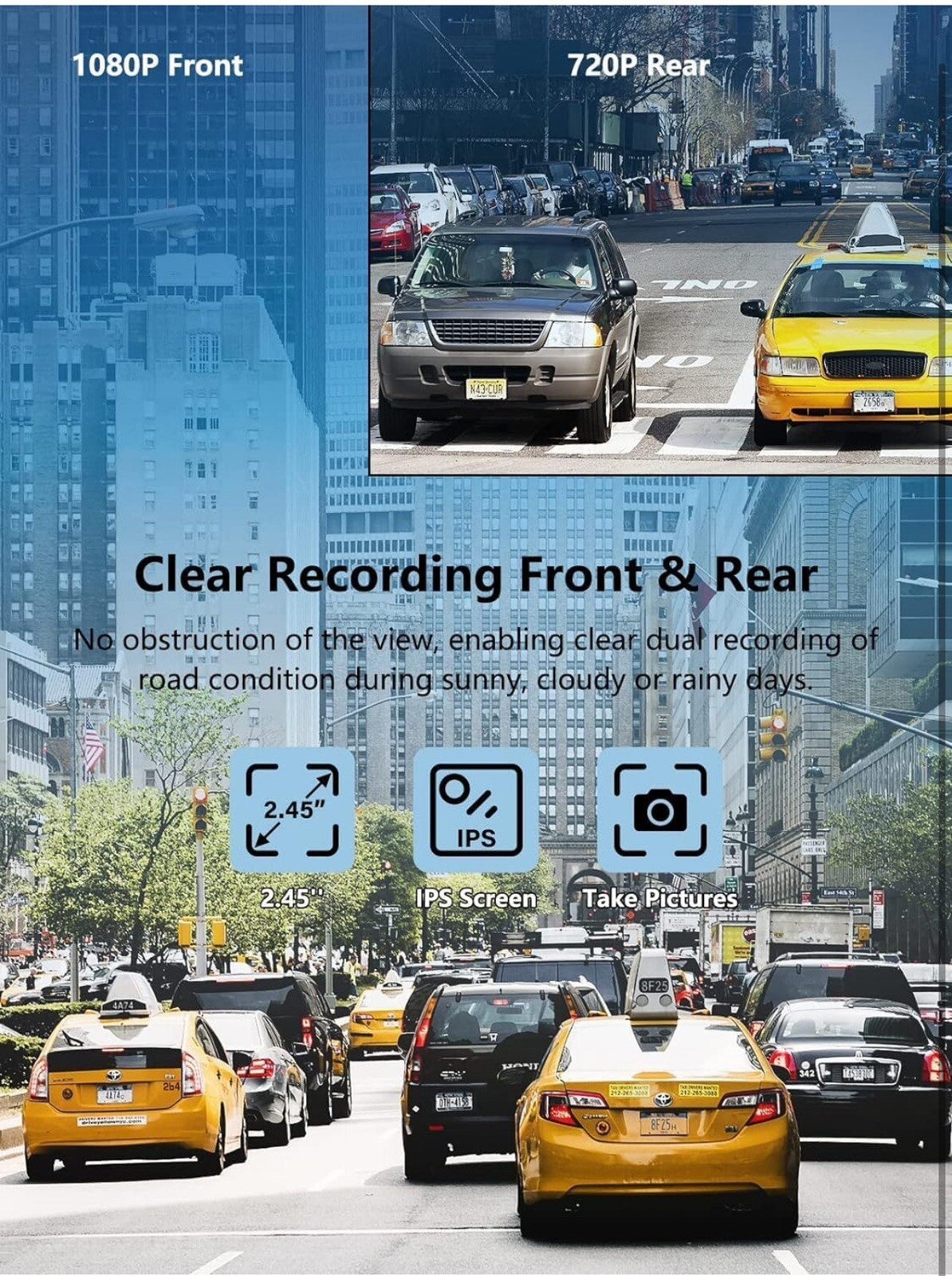 DKK Dash Cam Front and Rear, 1080p mini dash with 32 GB SD Card. G Sensor Lock
