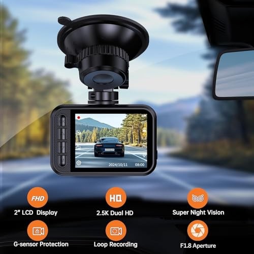Dash Cam Front and Rear, 2.5K Dual Dash Camera for Cars, 2560P Mini Car Black