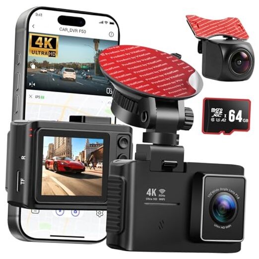 4K Dash Cam Front and Rear, STARVIS 2 Night Vision, Free 64GB Card, 5GHz WiFi