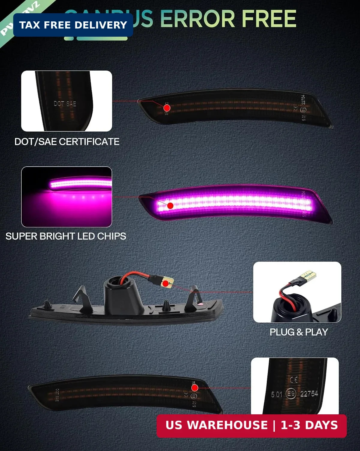 LED Side Marker Lights for 2016-2026 Chevy Camaro 6th Gen/ ZL1/LS/LT/SS/RS | Dyn