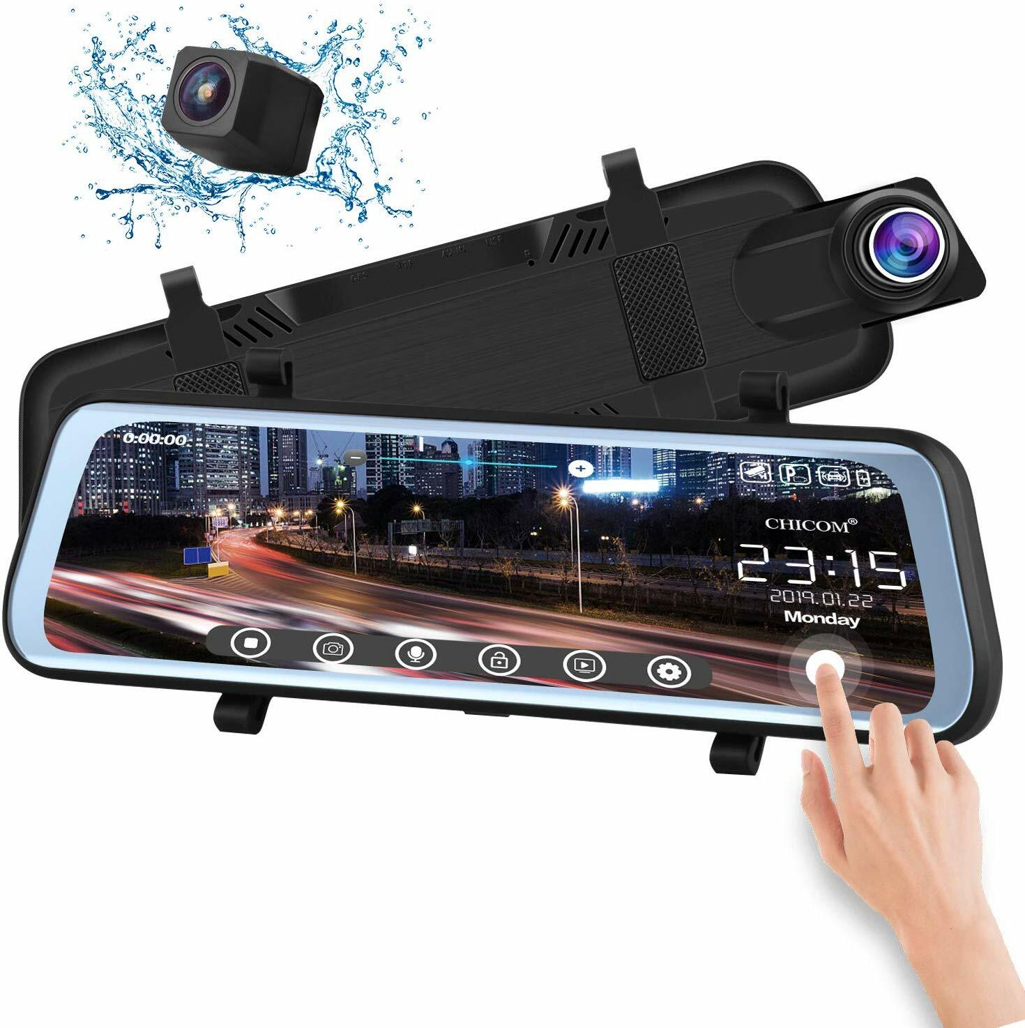 V21 9.66 inch Mirror Dash Cam Touch Full Screen ; 1080P 170° Full HD Front Camer