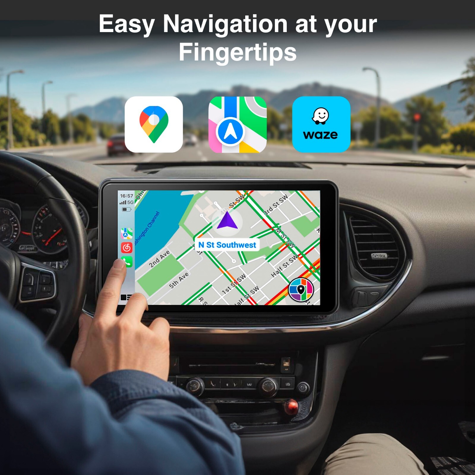Laser 7″ Portable Apple CarPlay & Android Auto Touchscreen with Voice Assist,