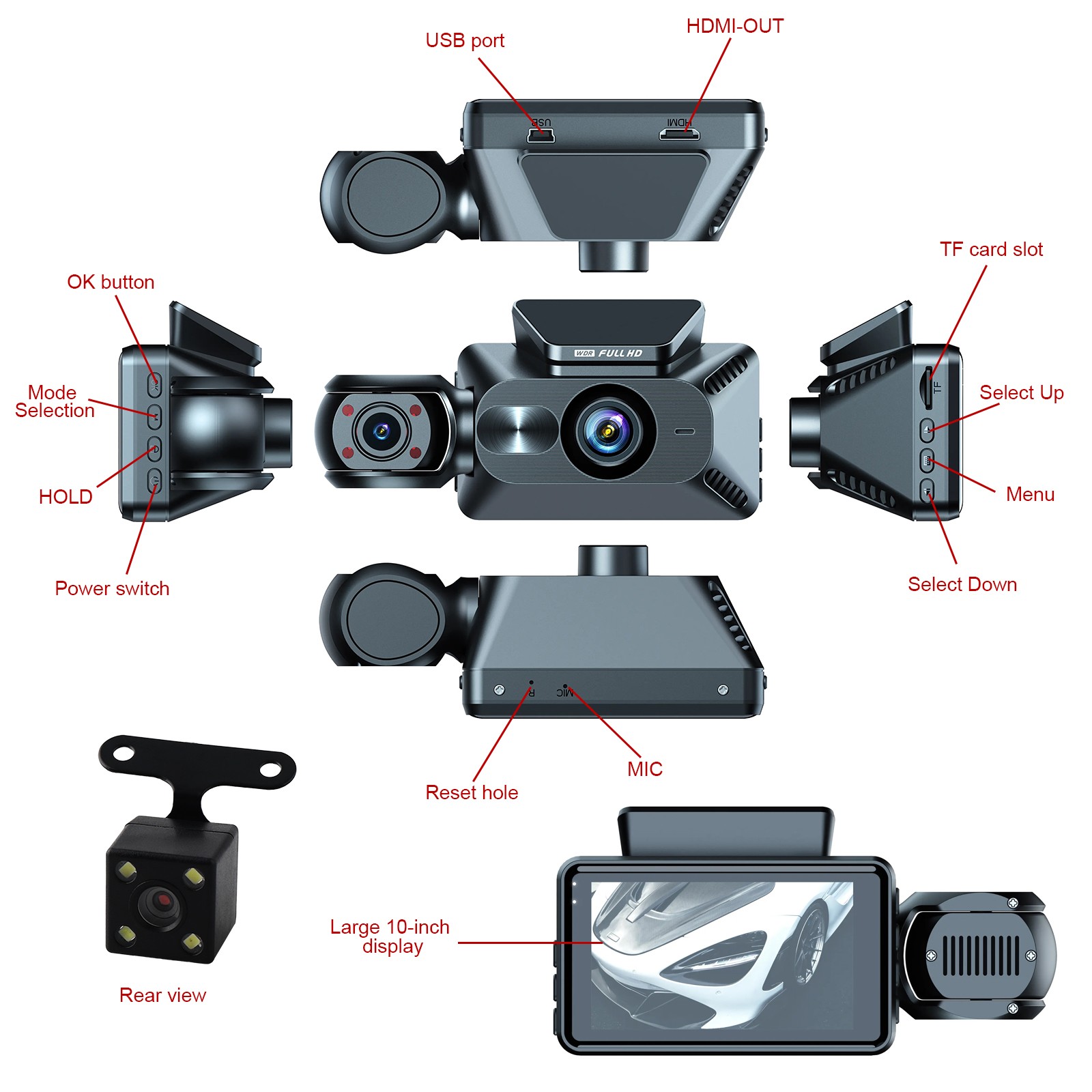 1080P Dual Lens Car DVR Dash Cam Video Recorder G-Sensor Front & Inside Camera