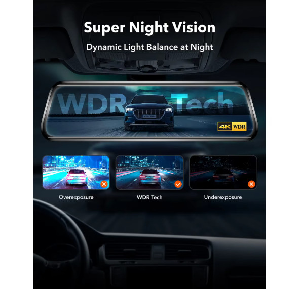 WOLFBOX G930 10 Inch Wifi Dash Camera 4K Car DVR FOV 140 Mirror Camera