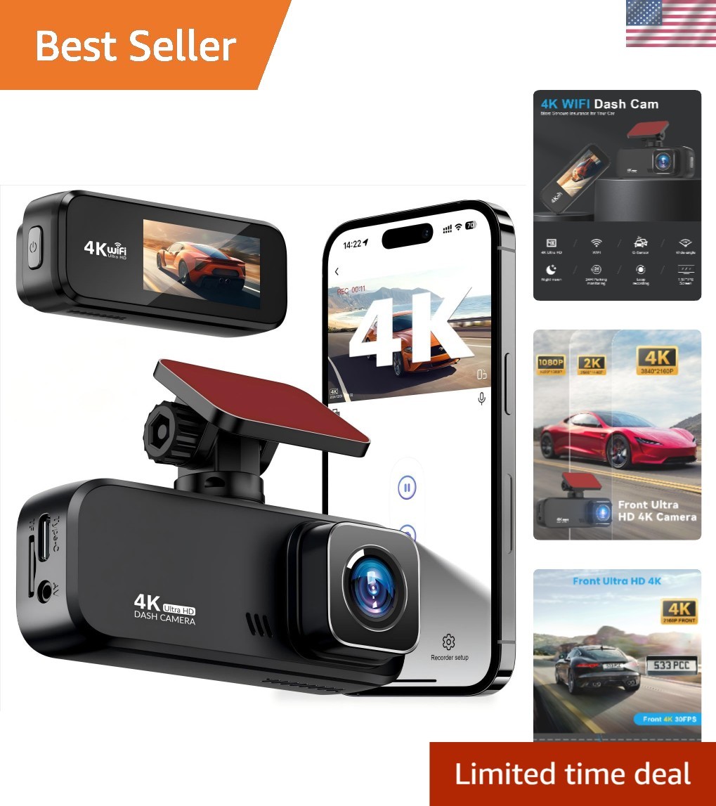 4K Ultra HD Dash Cam with Wi-Fi & Night Vision – 24H Parking Mode, 170° View
