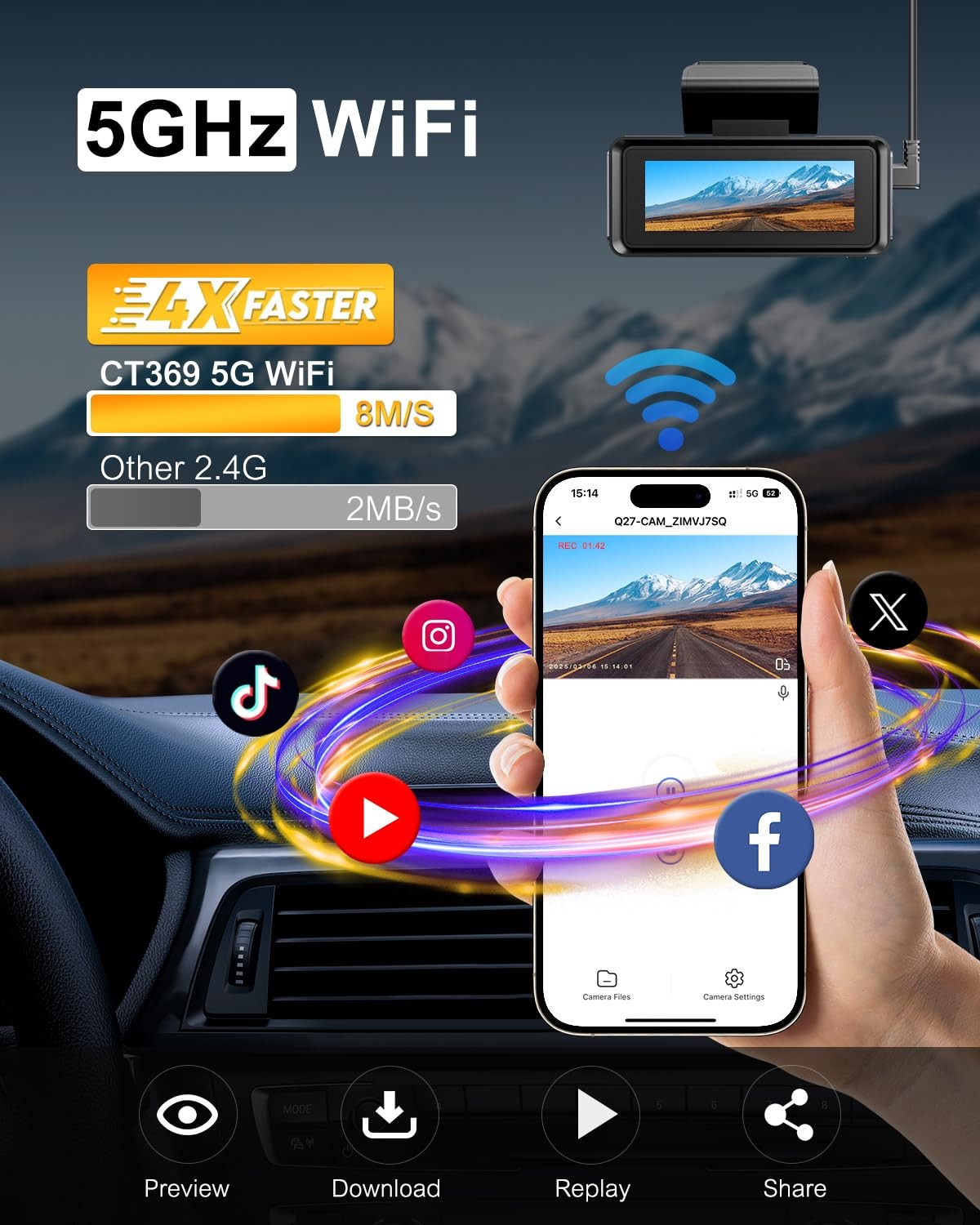 4K Dash Cam Front, Dash Camera for Cars 5Ghz WiFi/APP Control, 64GB Card Incl…