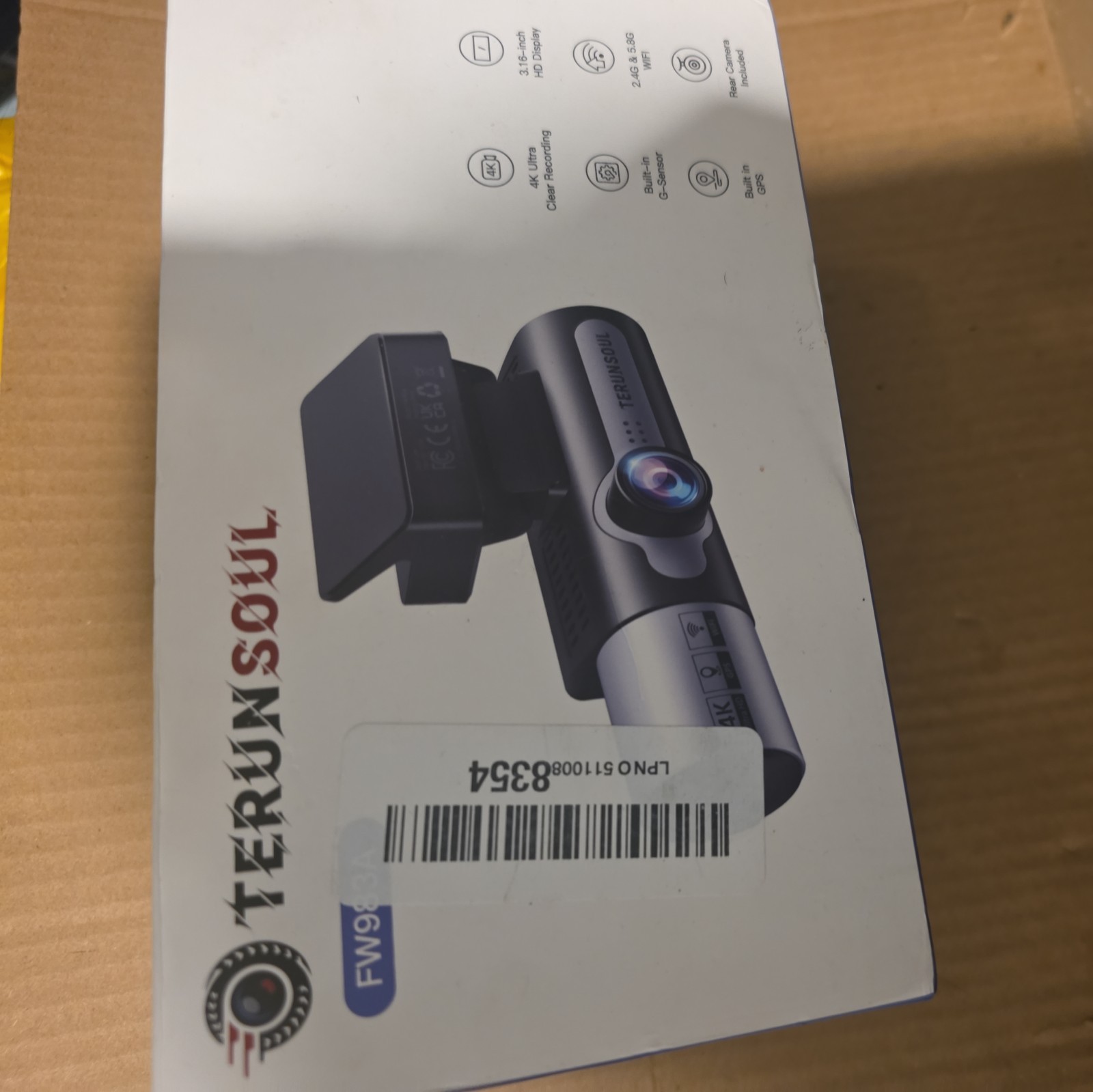 Terunsoul FW983A, 4K Ultra HD Dash Cam Front/Rear Built-in GPS WiFi W/512GB
