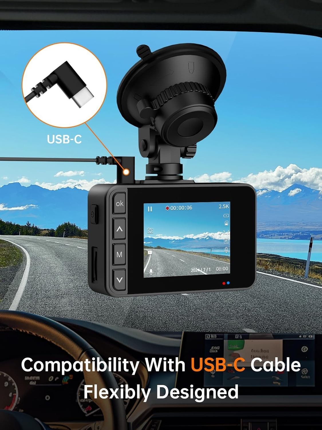 “All-in-One Dash Camera with 24H Parking Mode, Compact Size & High Resolution”,