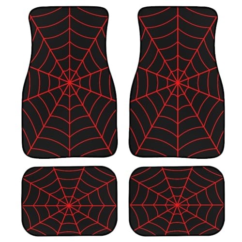 Spider Web Car Floor Mats Set of 4,Black Background with Spiderweb Red