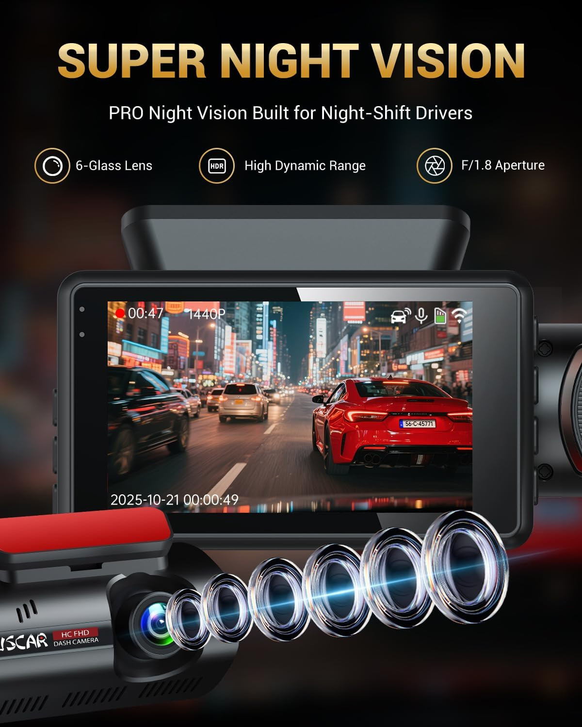 2.5K+1080P Dual Dash Cam Front and Inside, Wifi & GPS Dash Camera for Cars with