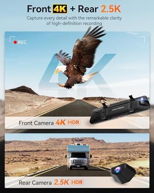 G900 PRO Mirror Dash Cam with 8MP STARVIS IMX678, 12 inches Rear View Mirror
