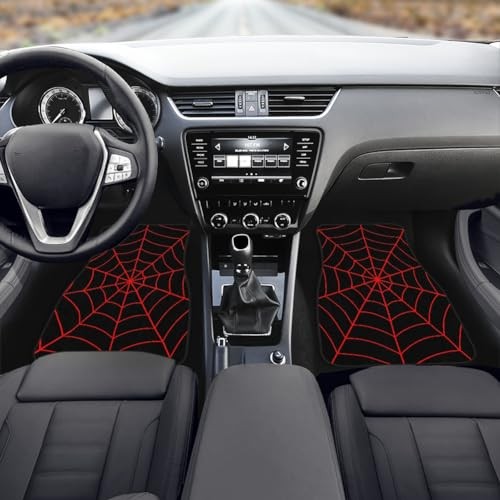 Spider Web Car Floor Mats Set of 4,Black Background with Spiderweb Red
