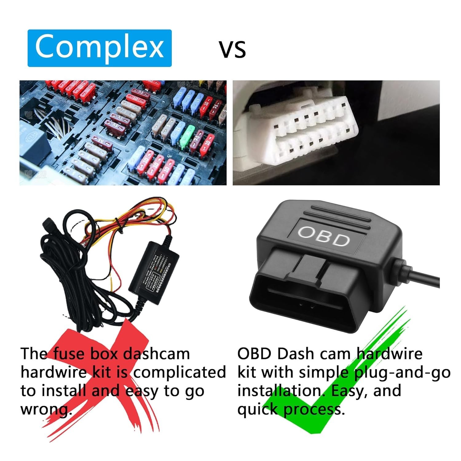 OBD Power Cable for Dash Camera OBD2 to Type C Adapter Hardwire Charger Cable