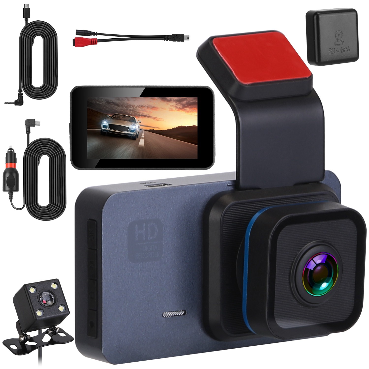 1080P Dual Lens Dash Cam Vehicle Driving Recorder Car DVR w/ WiFi GPS G-Sensor