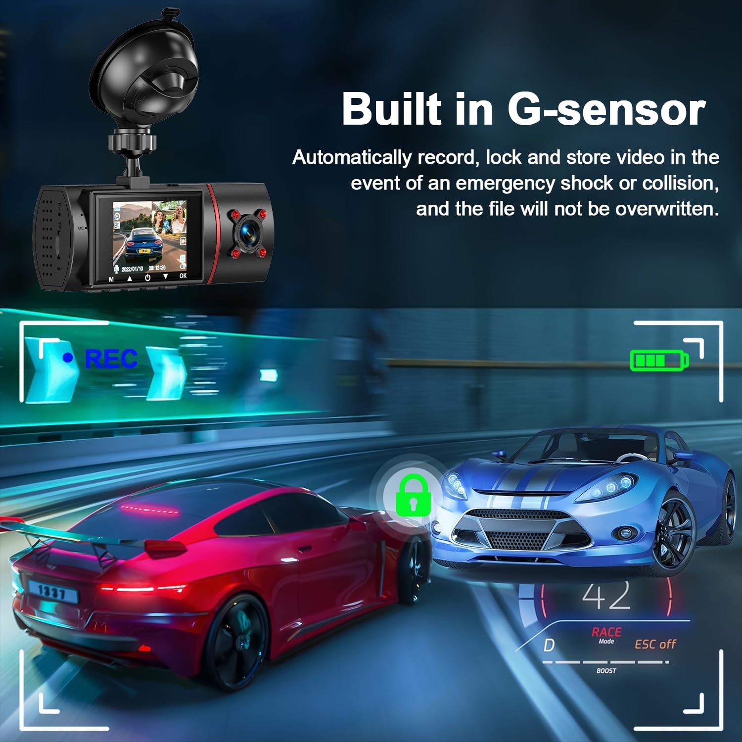 Dual Dash Cam Front and Inside 1080P 32G Card 24H Parking Monitor Night