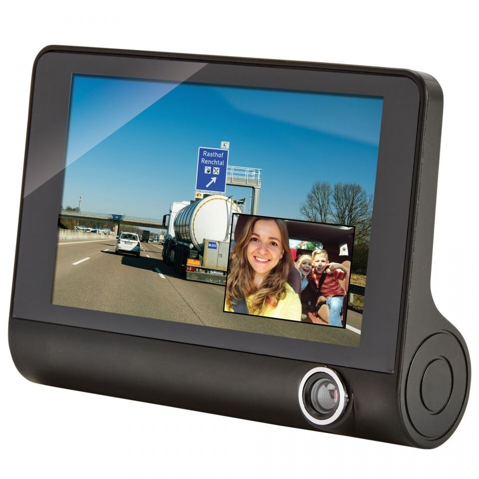 miLink Triple Lens Dashboard Car Rear View Back-up Camera 4.3” Monitor Dash Cam