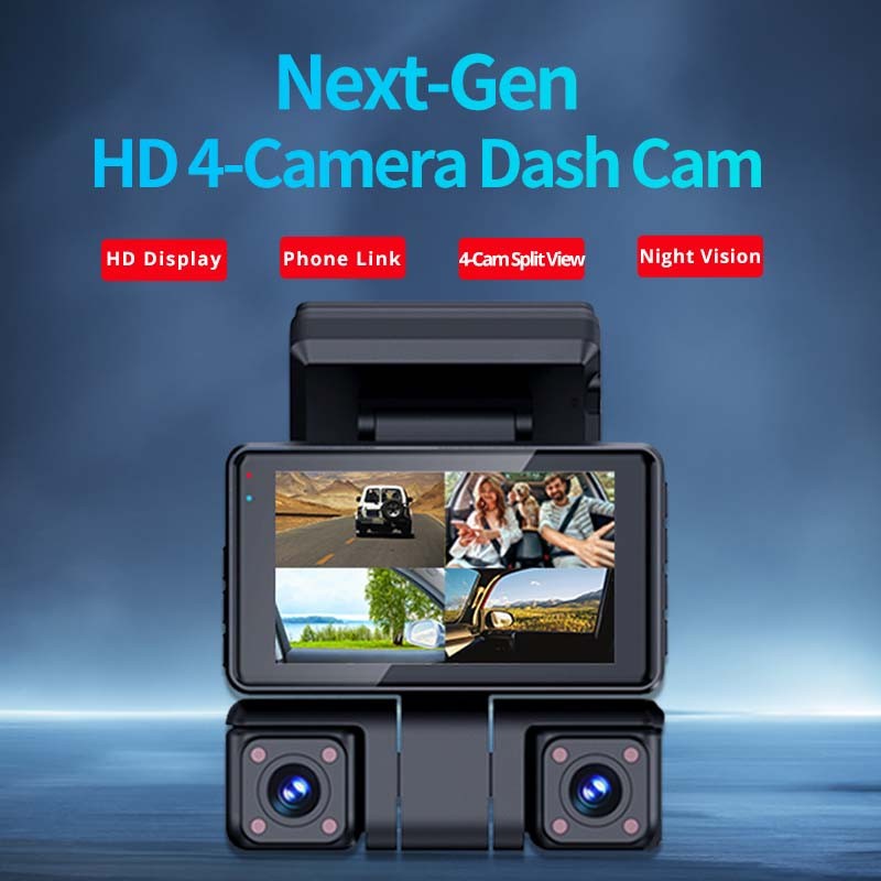 3in 4Lens Car Dash Camera DVR Parking Monitor 170° Driving Recorder Night Vision