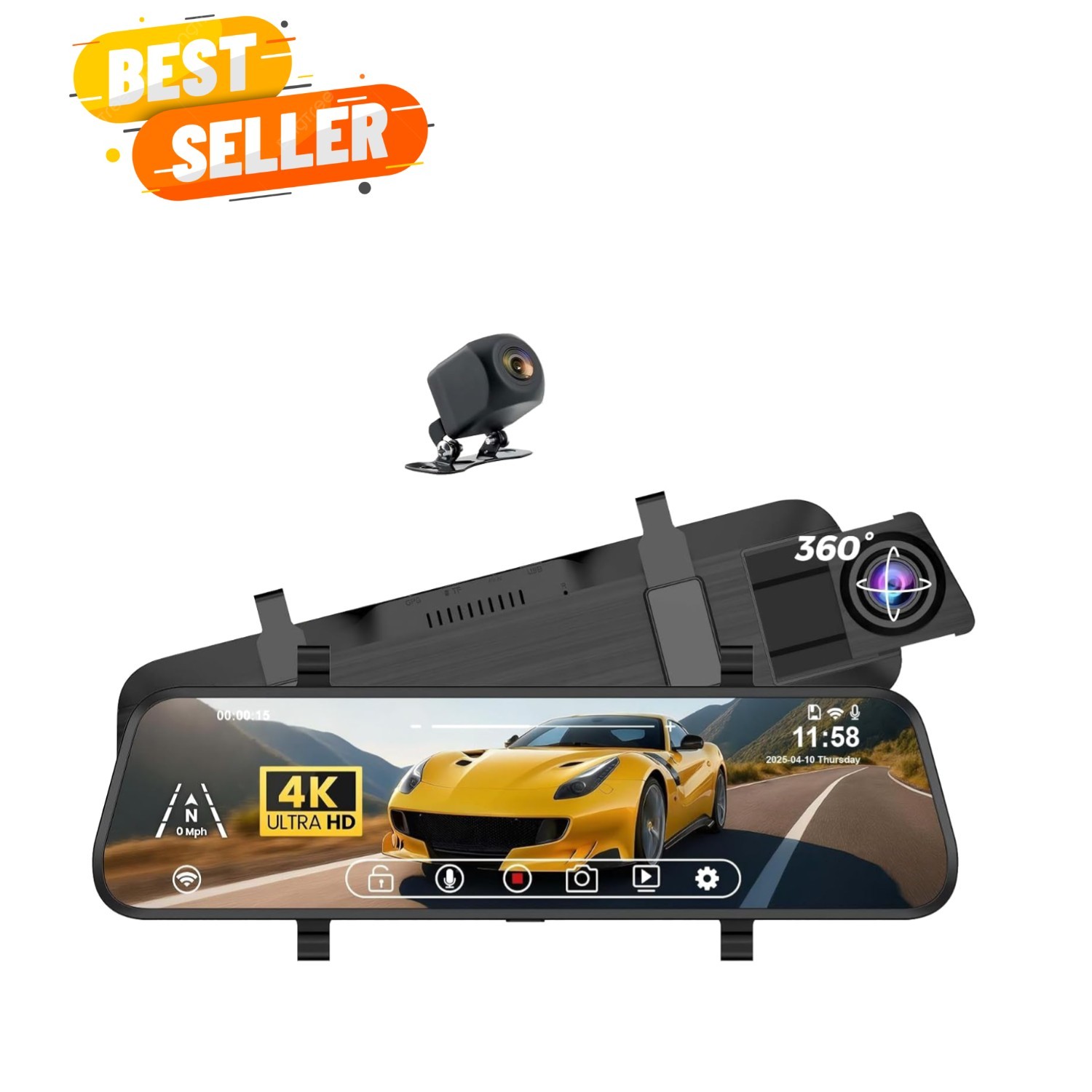 4K Mirror Dash Cam with 10” Touch Screen & 170° Night Vision Safety Features