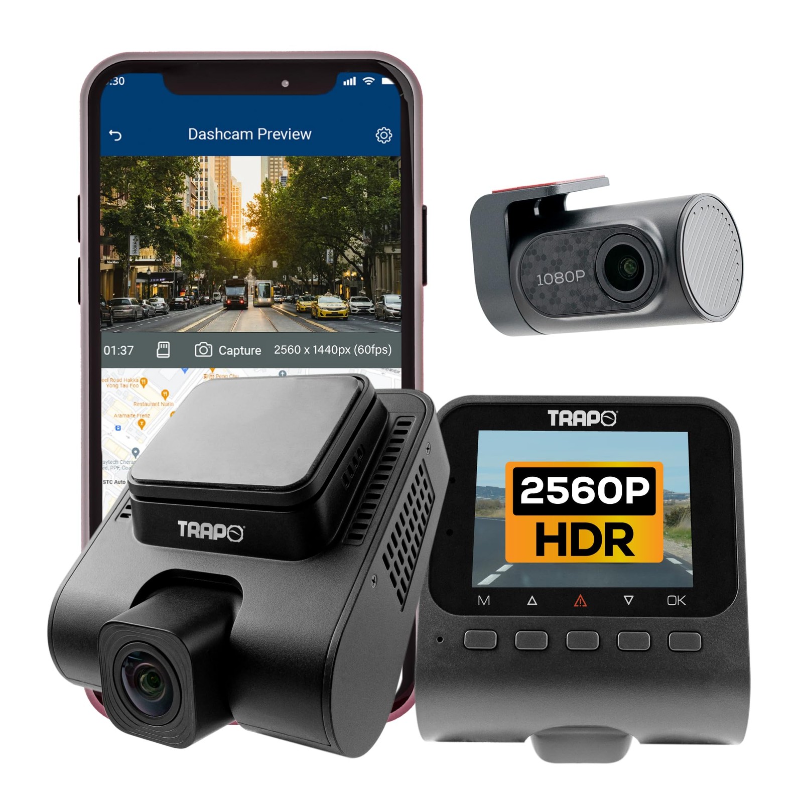 Trapo S650 Dash Cam 2K HDR 2560x1440P Front and Rear Dash Cam, Car Camera