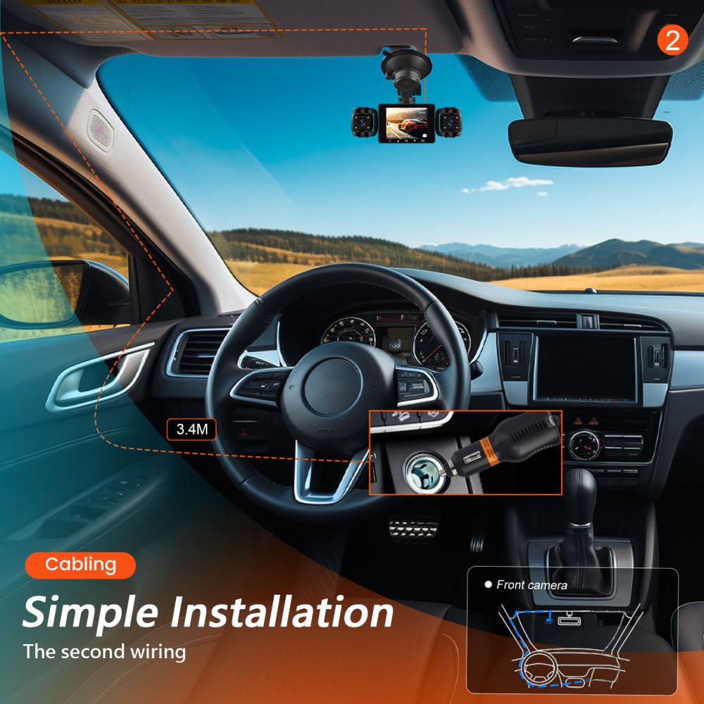 4 Channel Dash Cam 360° Dash Camera HD 1080P 4 Lens Driving Recorder w/64GB Card