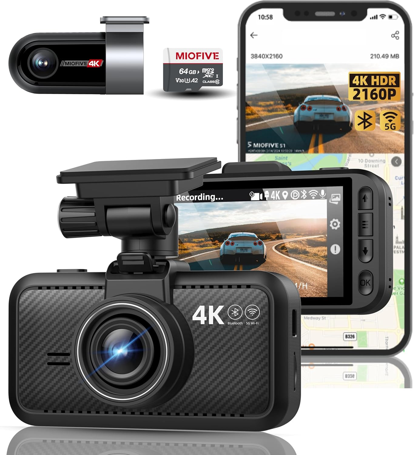 Dash Cam Front Rear, 4K Front + 4K Rear Full HD Dash Camera for Cars Built-In Wi