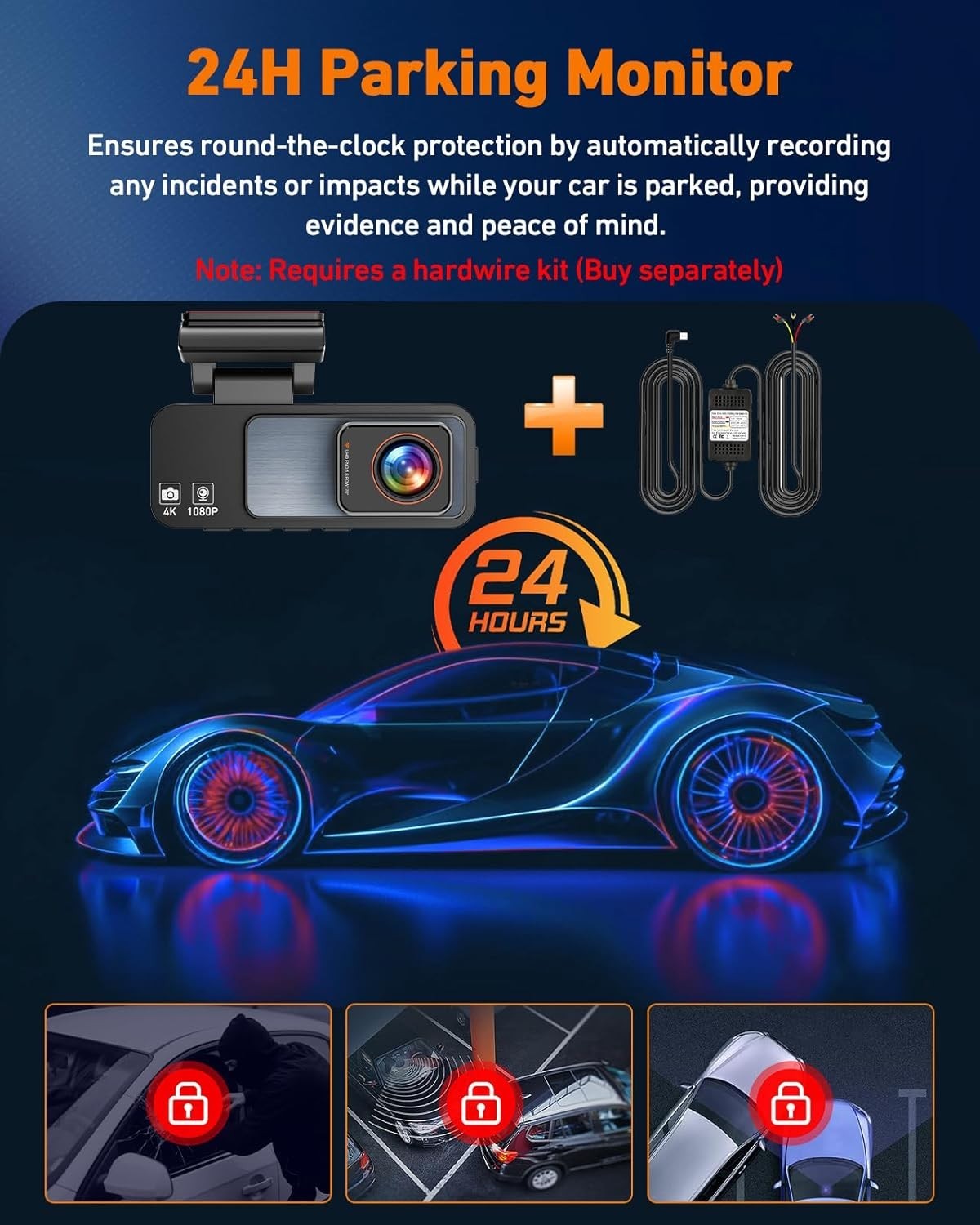 Dual Lens 4K Dash Cam with 5G WiFi & Night Vision – 64GB Card Included