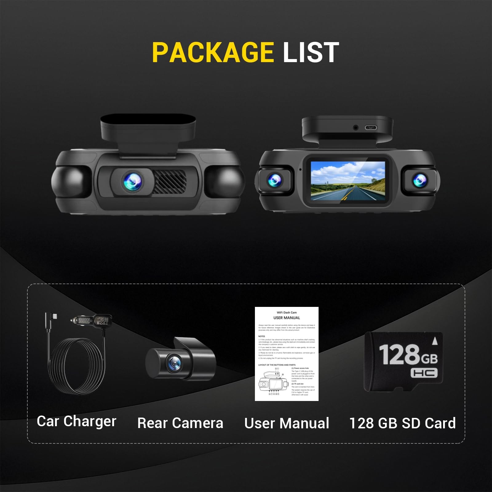 4K 4 Channel Dash Cam Front and Rear with Cabin, 4K+1080P+1080P Dash Camera f…