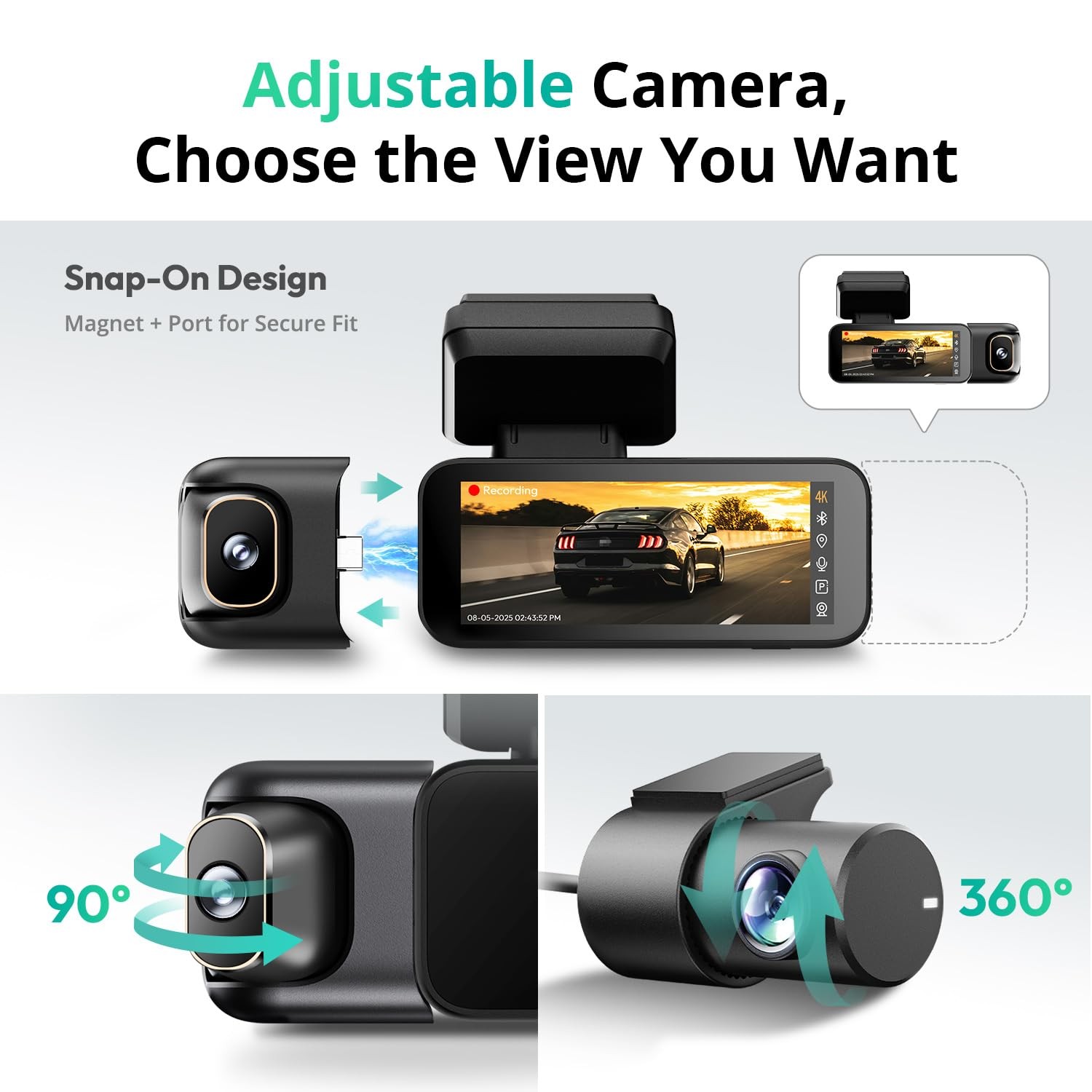 G980H 4K 3-Channel Dash Cam Front Rear Inside, 360° Full Coverage, 3.18″ Touc…