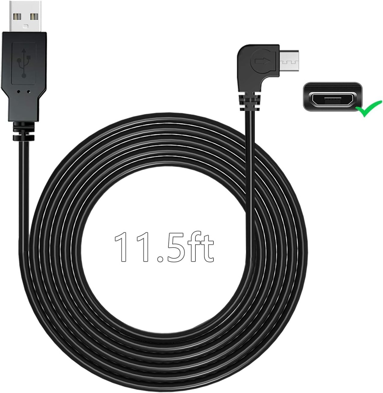 Car Micro USB Power Cord 11.5 Feet for Backup Cameras GPS and Dash Cam