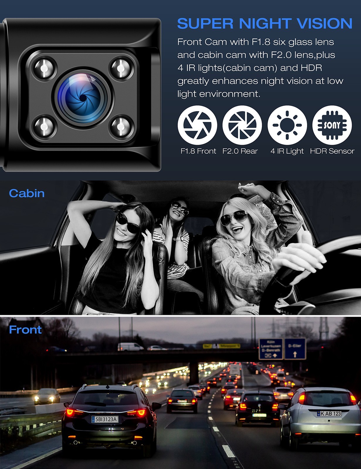 4K GPS Dual Lens Dash Cam WiFi 1080P Front+Inside Car Camera Driving Recorder