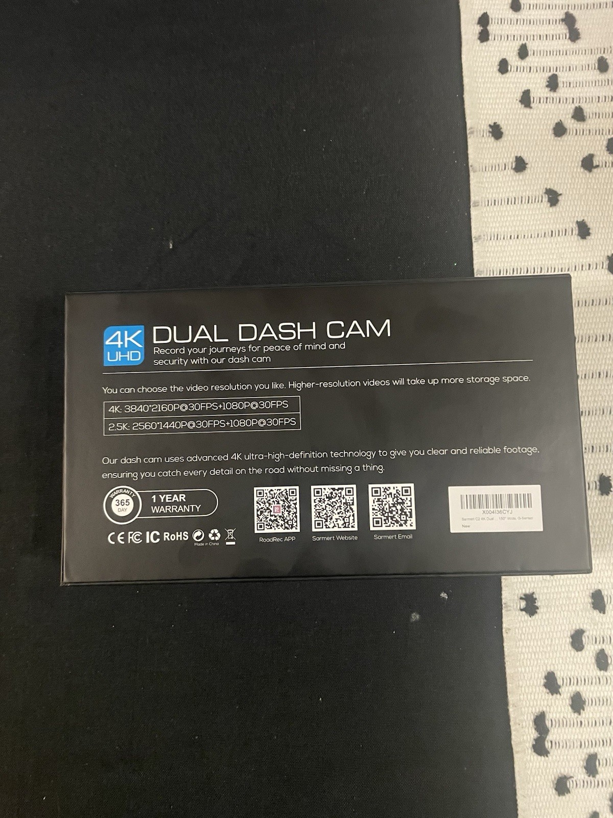 Sarmert C2 4K Dash Cam with GPS, WiFi, 64GB Card, Night Vision