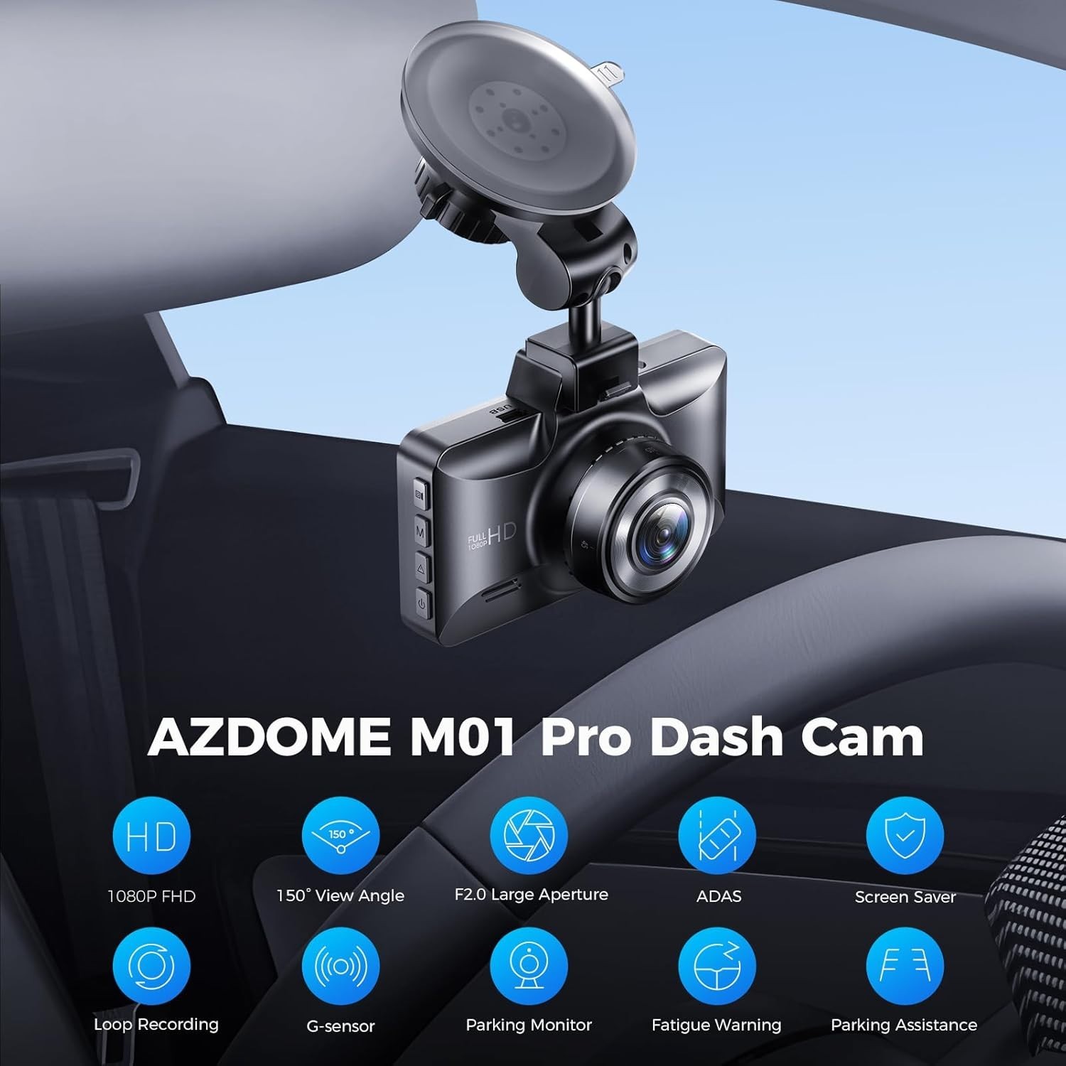 M01 Dual Dashboard Camera with Parking Mode & ADAS Safety Alerts – 3″ Screen