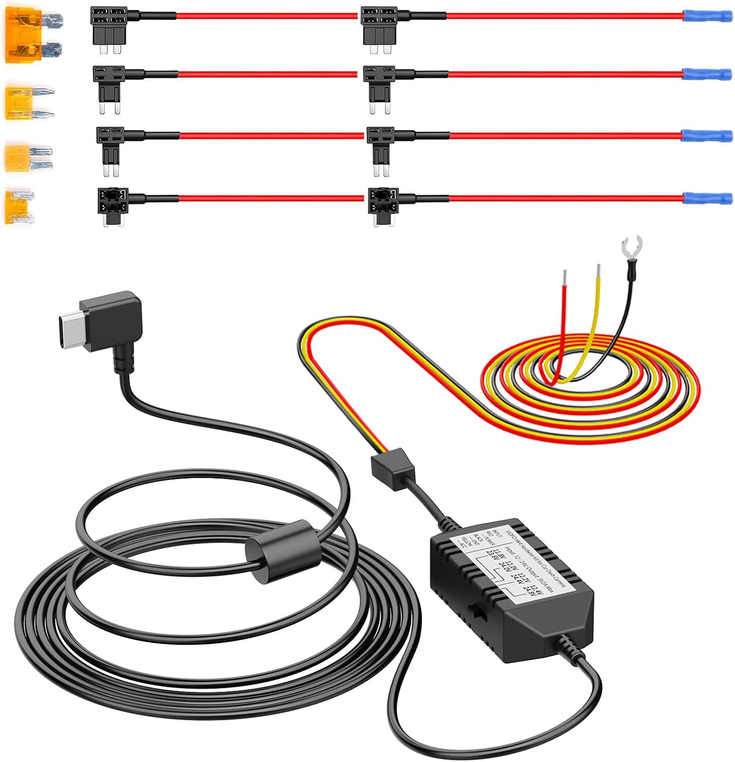 HK4 Hardwire Kit with 8Pcs Full Set Circuit Fuse Tap, Type-C Port, for A329/A229