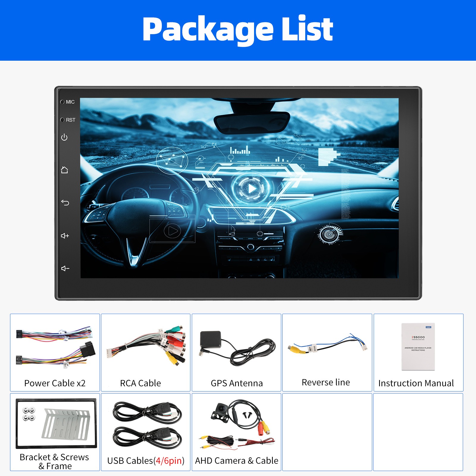 7″ Double 2 Din Android 14 Carplay Touch Screen Car Stereo Radio GPS BT 32G+CAM