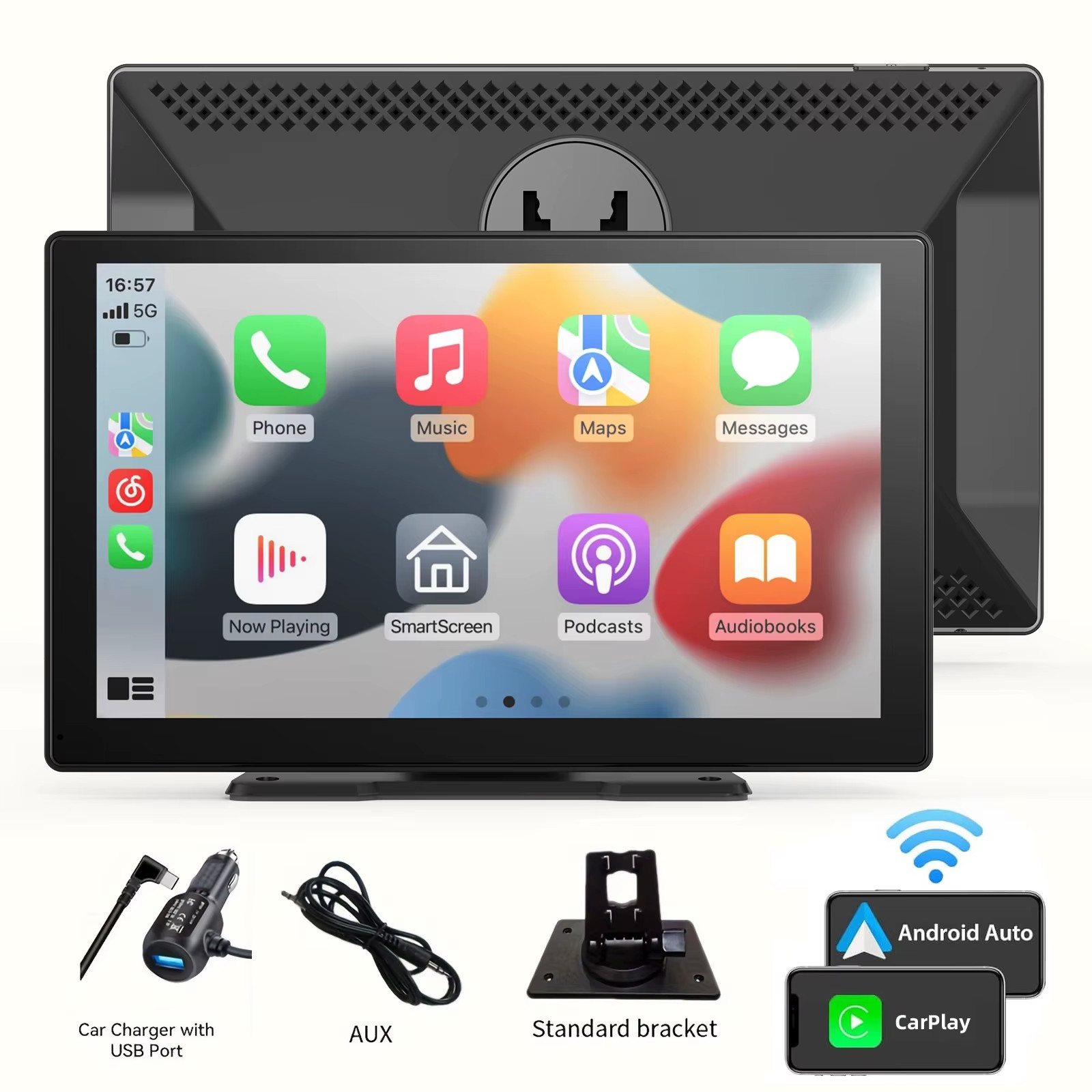 9 Inches Portable Wireless Carplay with 4K Dash Cam with 64G TF Card, Wireless A