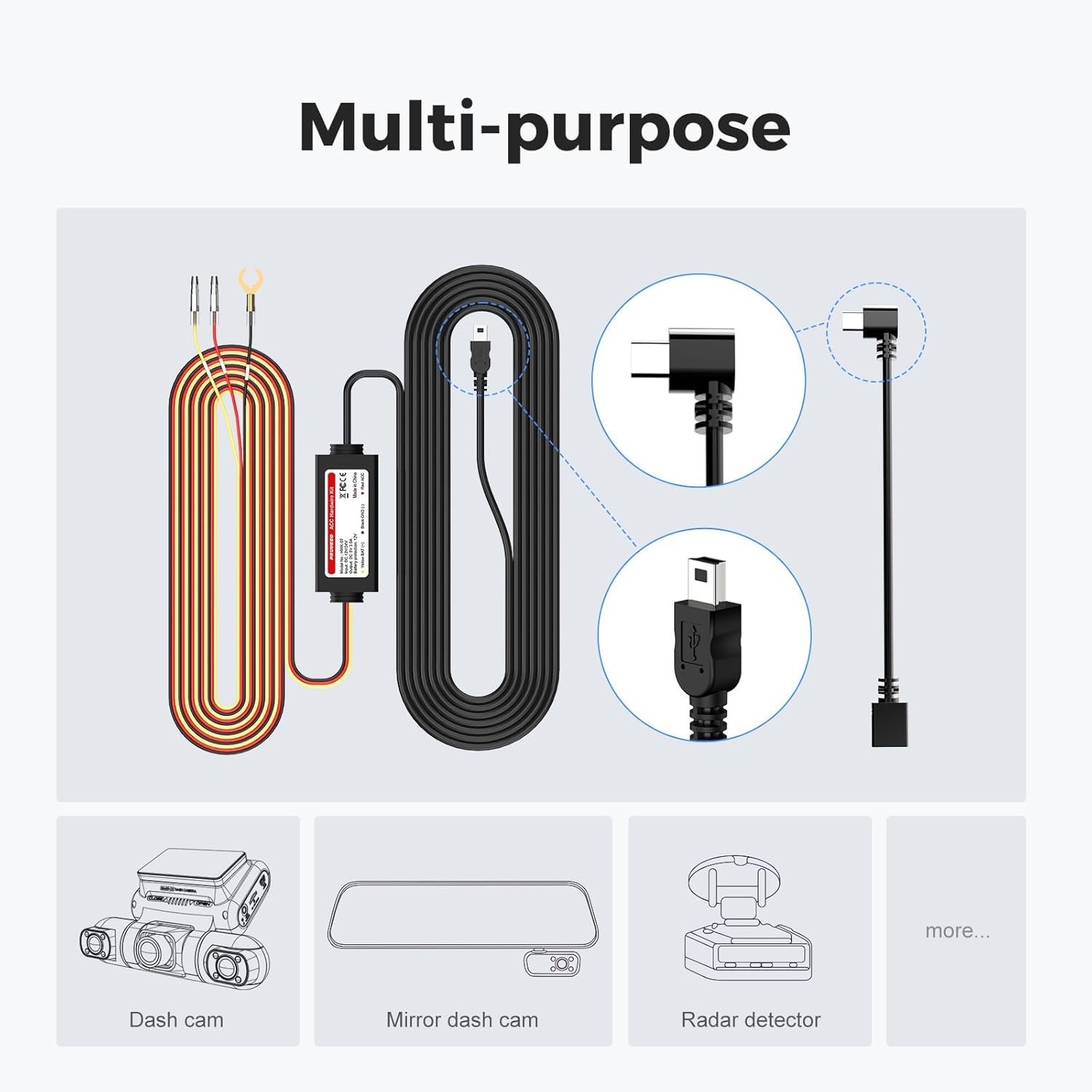 PRUVEEO Smart ACC Hardwire Kit for Dash Cam 12V-30V to 5V/3A Low Voltage