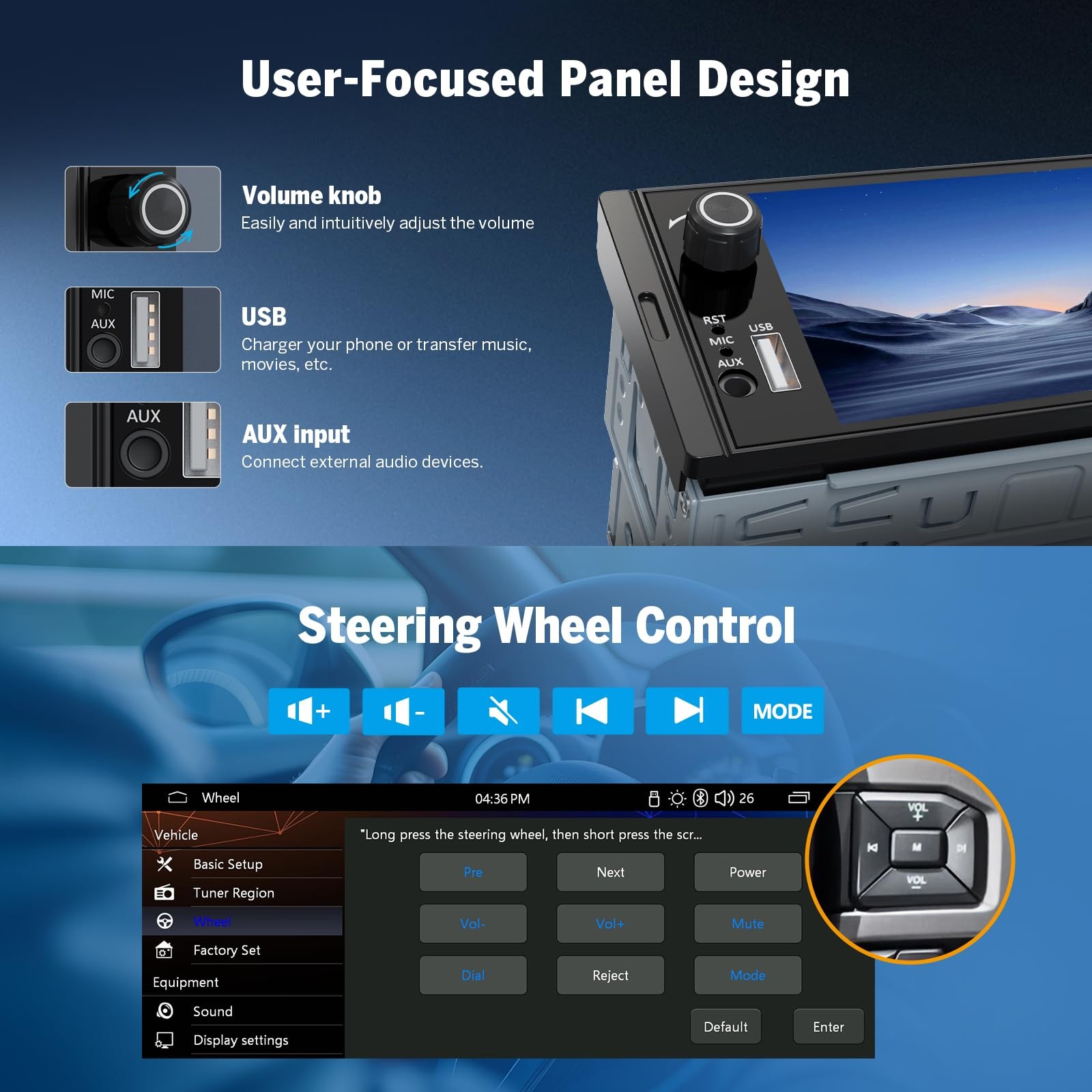 Eonon 6.36″ Single DIN Car Stereo Wireless CarPlay & Android Auto, IPS