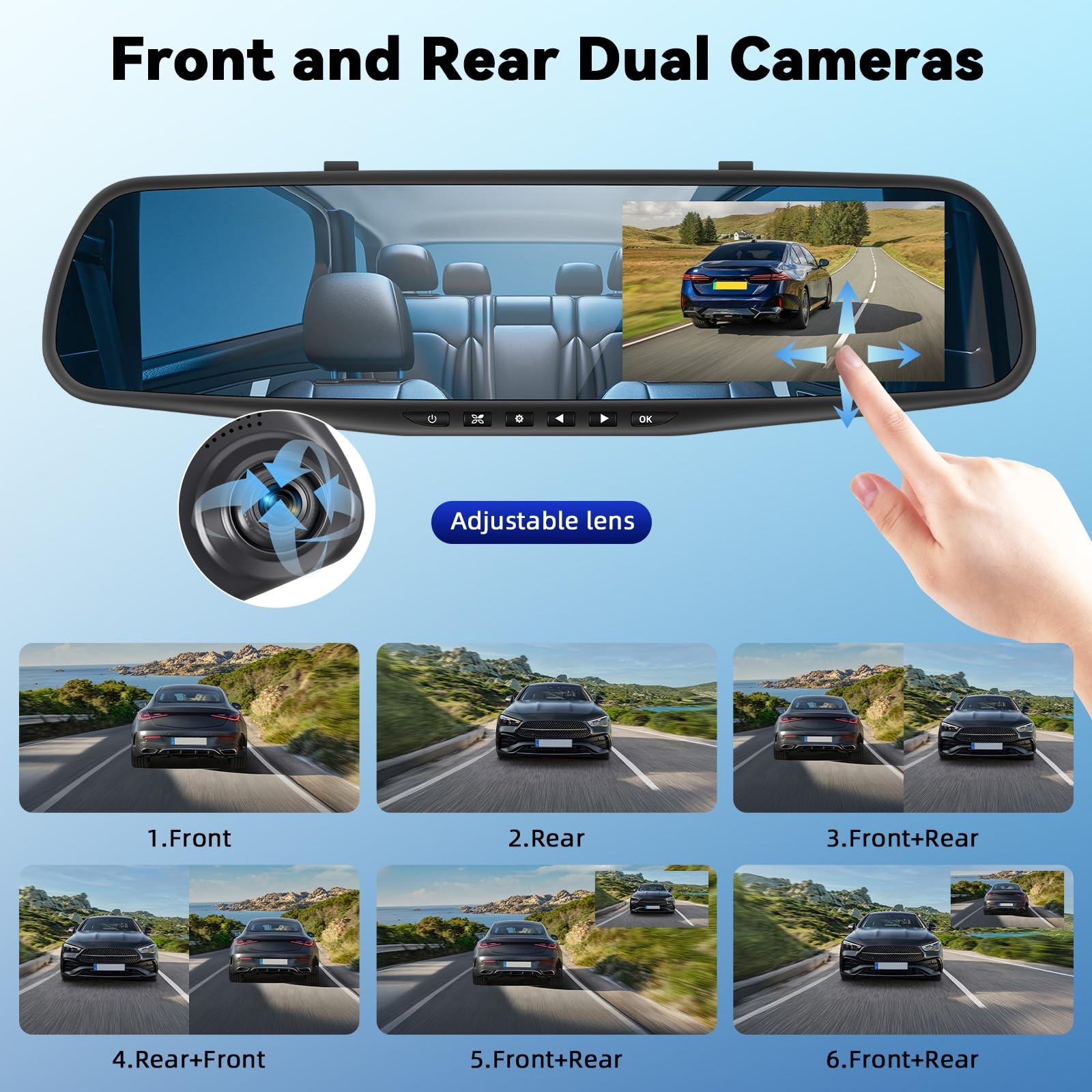 4.5 Inch Mirror Dash Cam 1080P Front 480P Rear Dual Camera With 32GB Card Par…