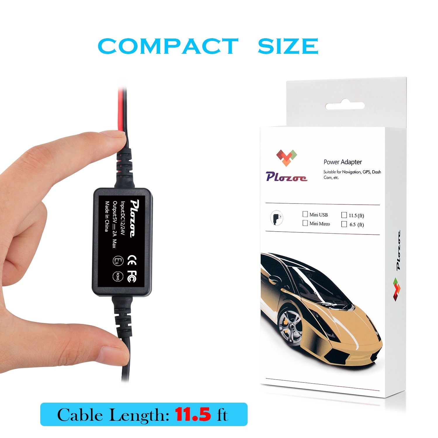Mini USB Dash Cam Hardwire Kit for 24-Hour Surveillance – 11.5ft Power Cord