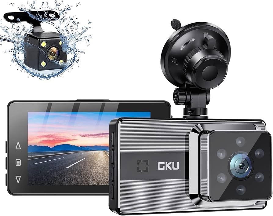 GKU D100 1080P Dual Dash Cam Front Rear 170° WDR 3” LCD Parking Mode Car DVR New
