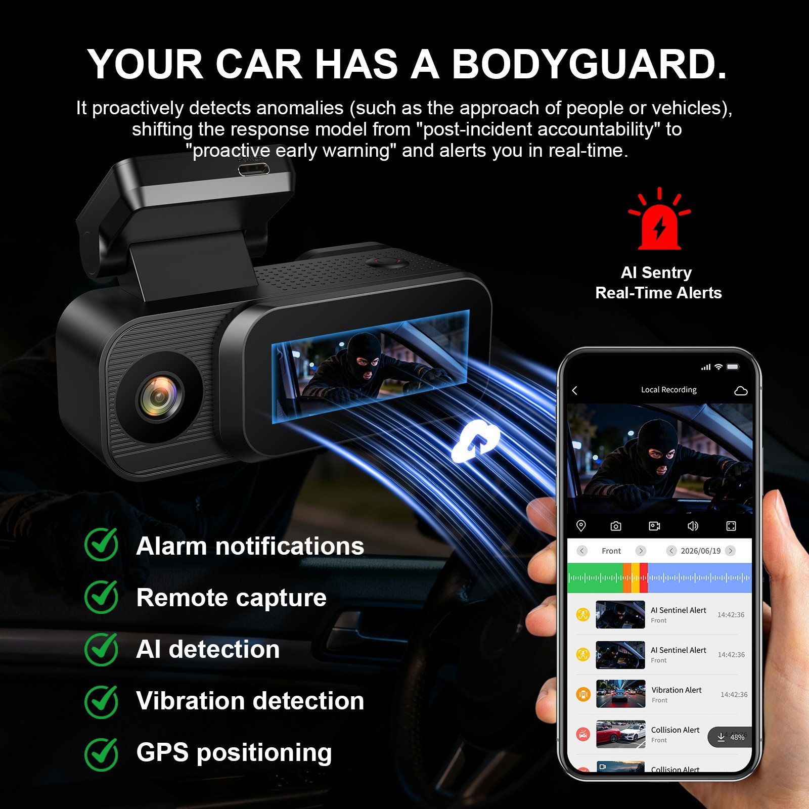 2K 2CH Dash Cam Front Cabin for multi‑scene | Free 64GB Card |WiFi6 GHz