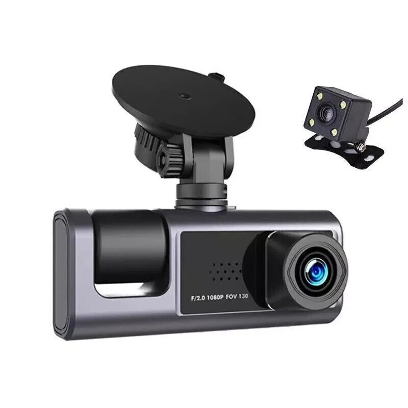 Car Dual Lens Dash Cam HD 1080P Front/Rear/Inside Video Recorder Camera G-sensor