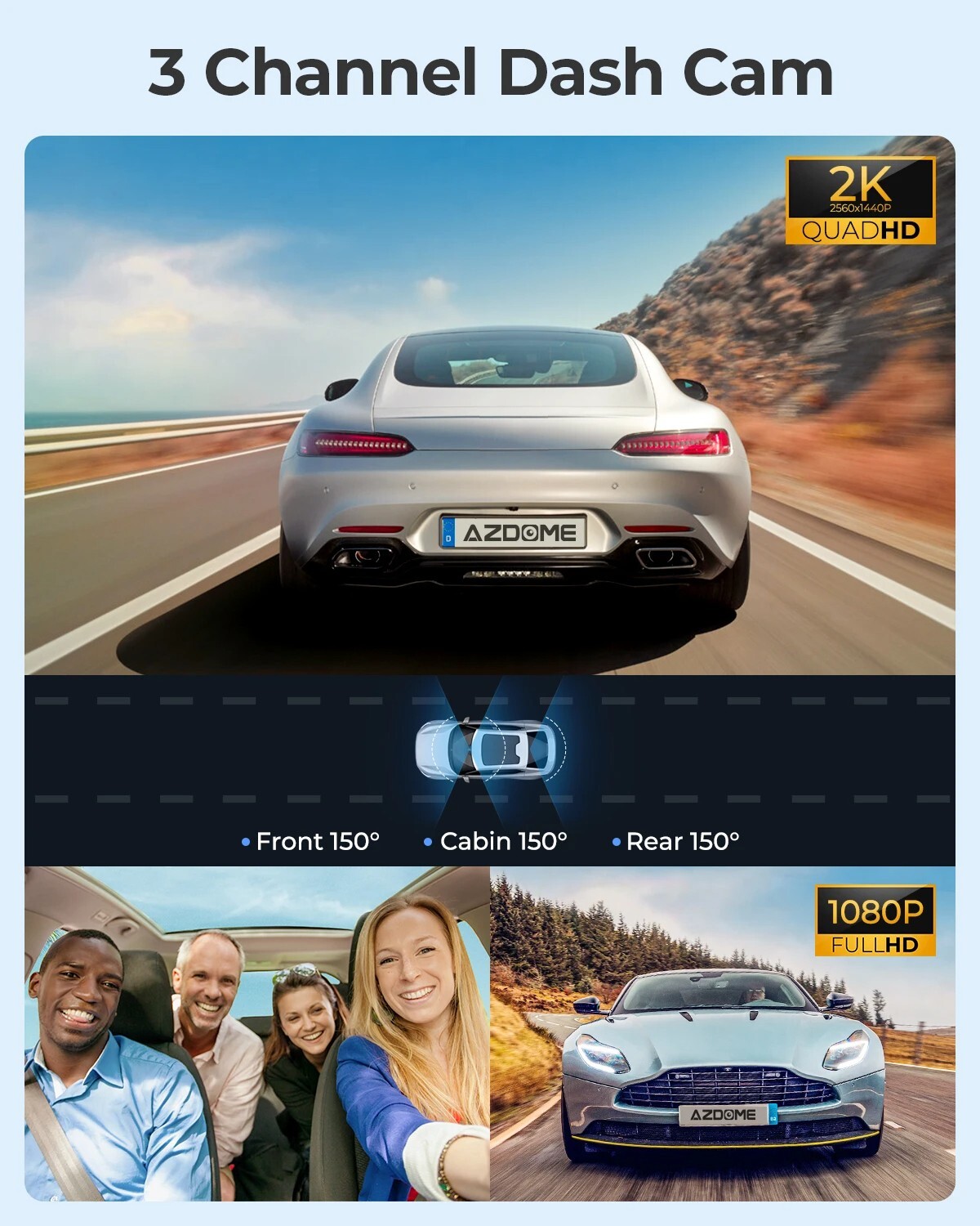 AZDOME M550 Pro 5.8Ghz WiFi 3 Channel Dash Cam 4K+1080P Built-in GPS 3.19″ IPS S
