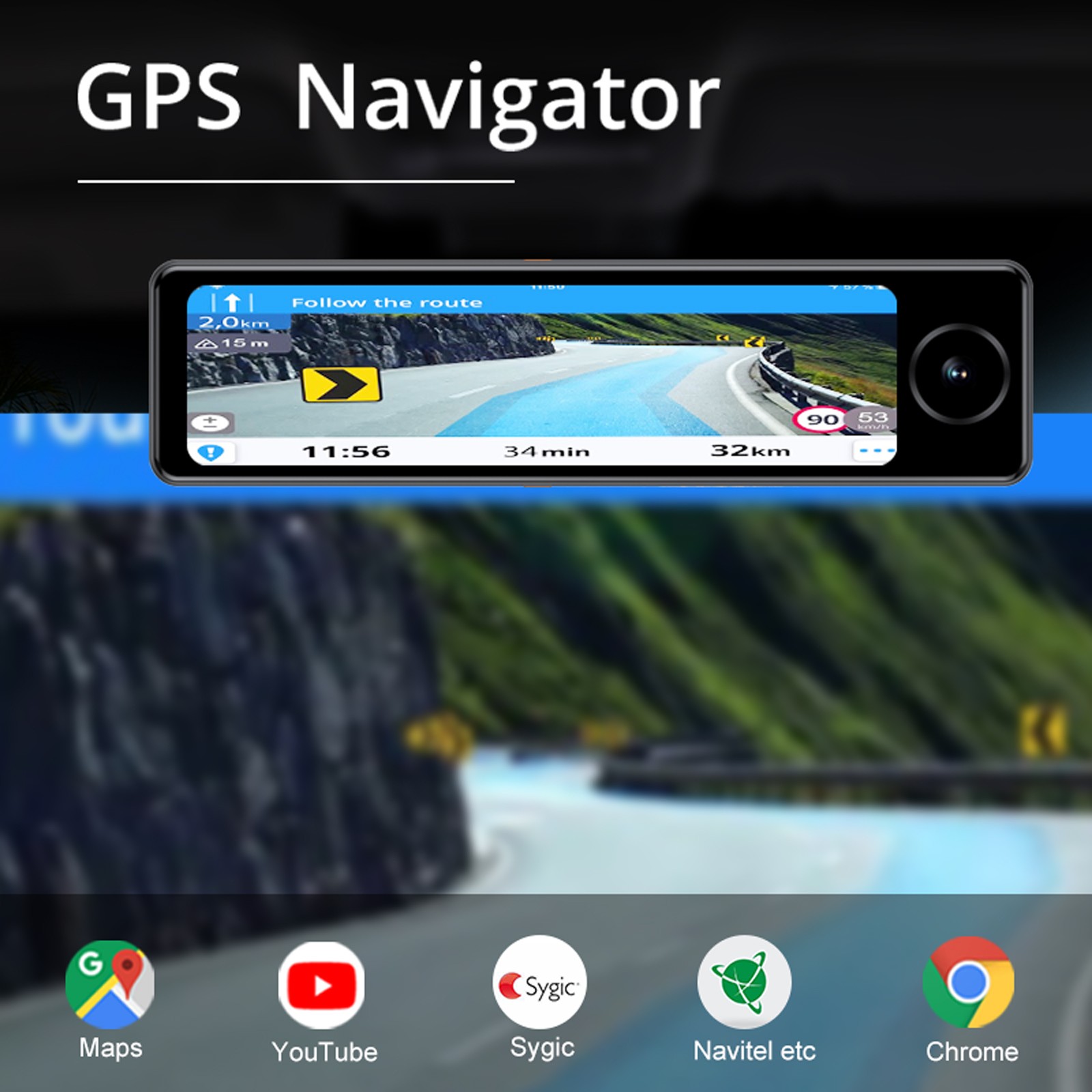3 Channel RearView Mirror Dash Cam With Live Streaming 4G LTE ADAS GPS Navigator