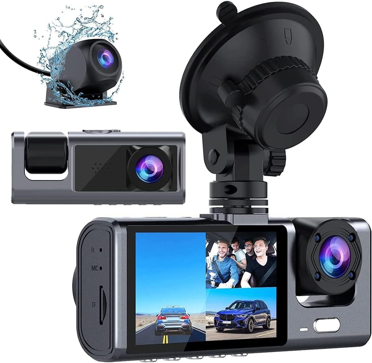 1080P Triple Dash Cam Front Rear 720P Inside Night Vision G-Sensor Parking Mode