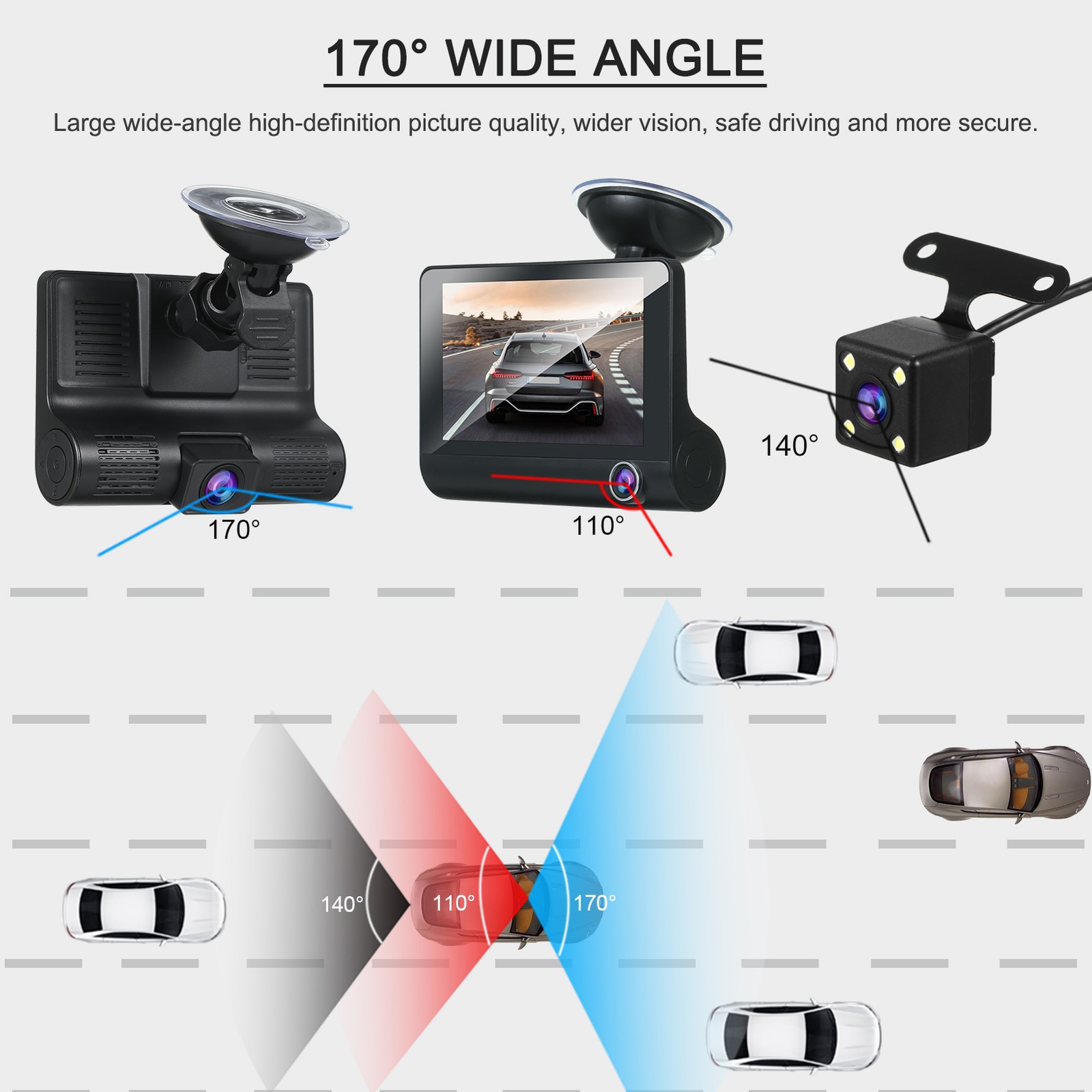 1080P Full Dash Cam With 4 Inch IPS Screen Front And Rear Dual Dash E3Z5