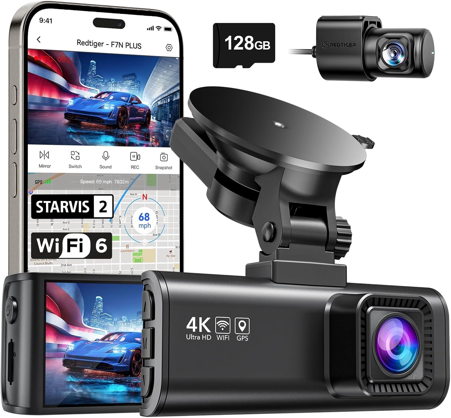 REDTIGER – F7NP 4K Dash Cam Front Rear, STARVIS 2 Sensor, GPS (BRAND NEW)